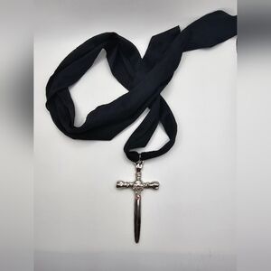 Gothic Black & Silver Cross Bead Pendant Necklace: Grunge Jewelry Punk Gift Goth